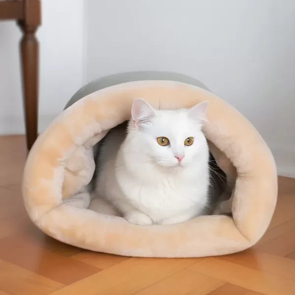 cat sleeping bag, cat cute sleeping bag, plush sleeping bag for cats, cat sleeping bag bed, enclosed cat bed, cat snuggle bag