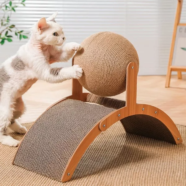 ball board toy, cat scratcher, cat scratching post, cardboard cat scratcher, large cat scratching post, cat ball scratcher
