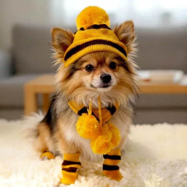 dog winter hat with ear holes, dog knitted scarf